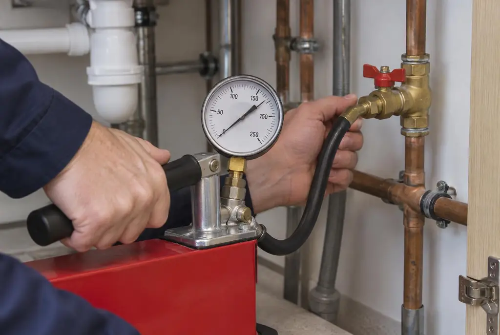 Lekdetectie Badhoevedorp – druktest op een waterleiding met een manometer