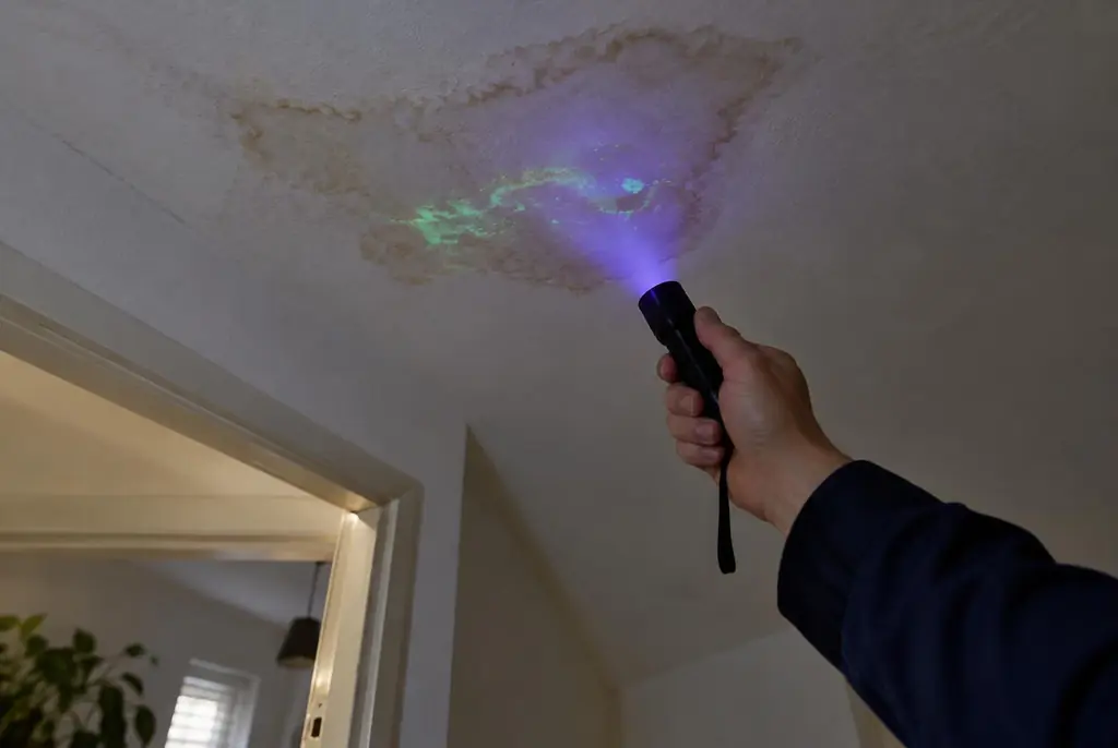 Lekdetectie Badhoevedorp – kleurstof controleren op het plafond met uv-licht
