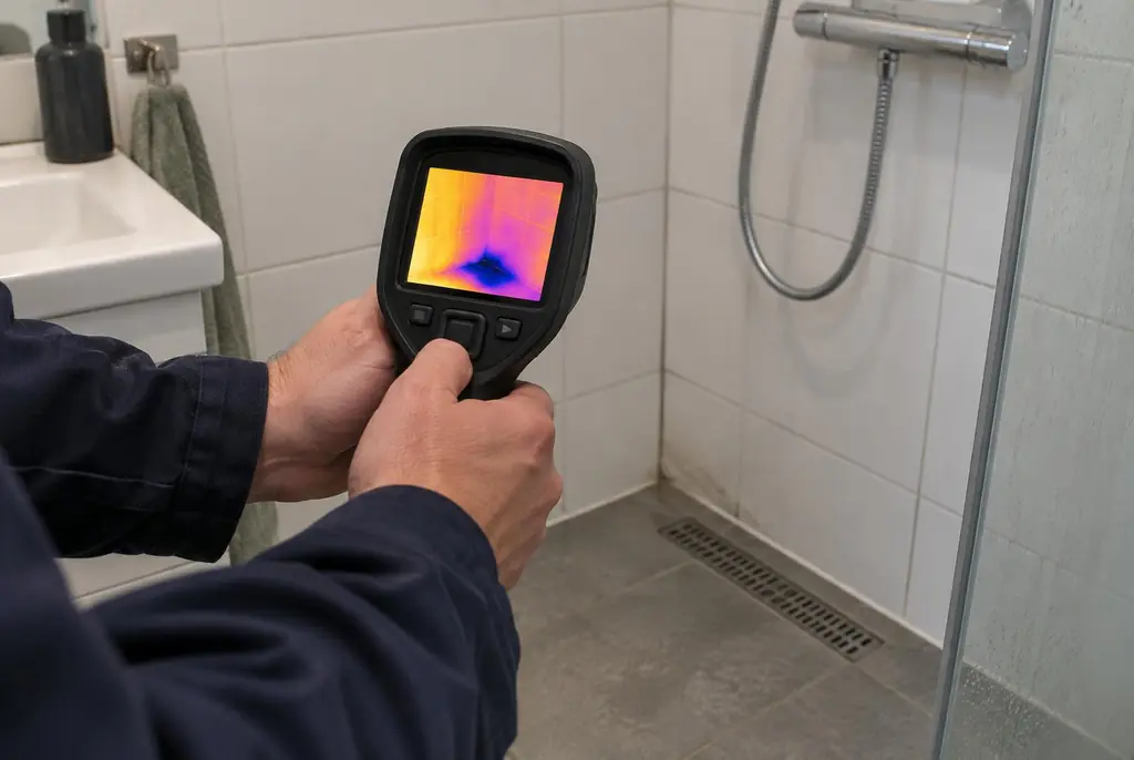 Lekdetectie Badhoevedorp – lekdetectiespecialist met warmtebeeldcamera in een badkamer