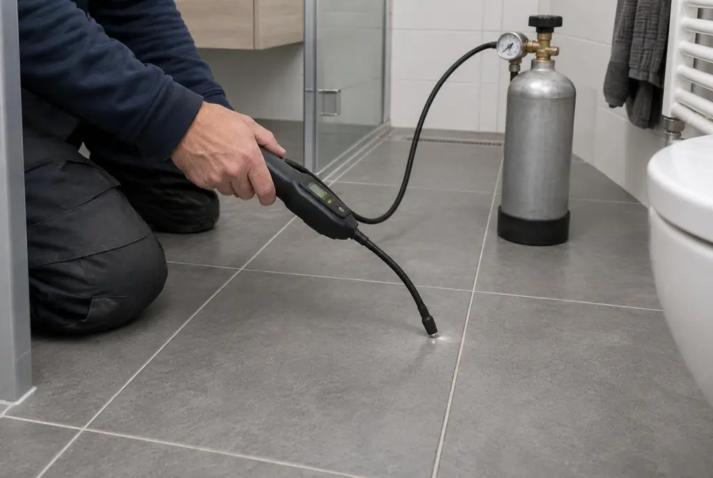 Lekdetectie Badhoevedorp – technicus spoort met tracergas een lekkage op in de vloer